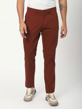 Stitch Hub Maroon Fine Twill Cotton Chinos For Men- Regular Fit With Solid Pattern