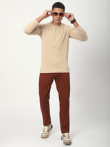 Stitch Hub Maroon Fine Twill Cotton Chinos For Men- Regular Fit With Solid Pattern