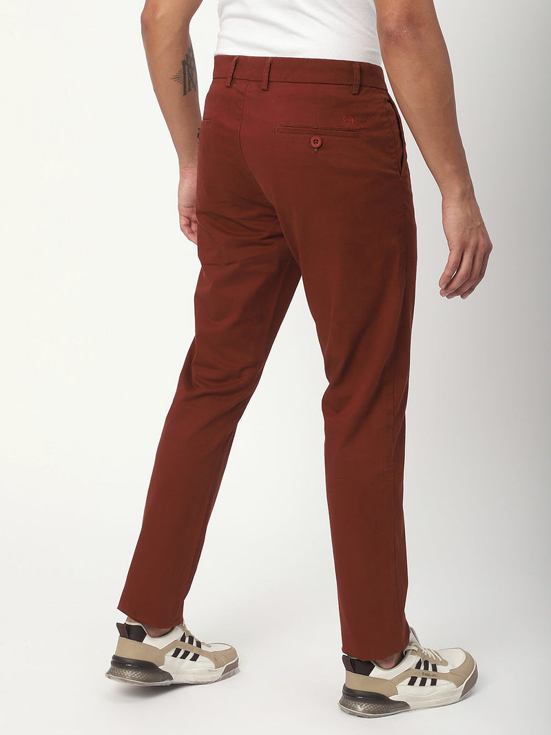 Stitch Hub Maroon Fine Twill Cotton Chinos For Men- Regular Fit With Solid Pattern