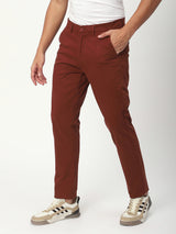 Stitch Hub Maroon Fine Twill Cotton Chinos For Men- Regular Fit With Solid Pattern