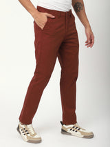 Stitch Hub Maroon Fine Twill Cotton Chinos For Men- Regular Fit With Solid Pattern