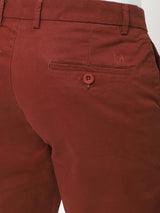 Stitch Hub Maroon Fine Twill Cotton Chinos For Men- Regular Fit With Solid Pattern