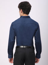 Stitch Hub Navy Blue Satin Lycra Shirts For Men- Regular Fit With Solid Pattern