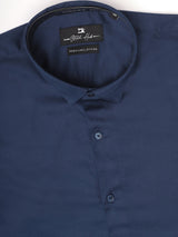 Stitch Hub Navy Blue Satin Lycra Shirts For Men- Regular Fit With Solid Pattern