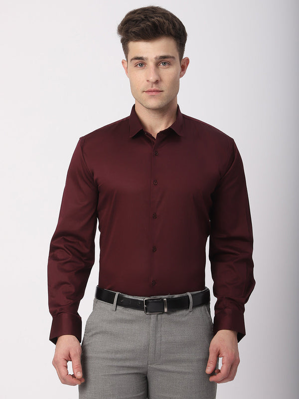 Stitch Hub Maroon Satin Lycra Shirts For Men- Regular Fit With Solid Pattern