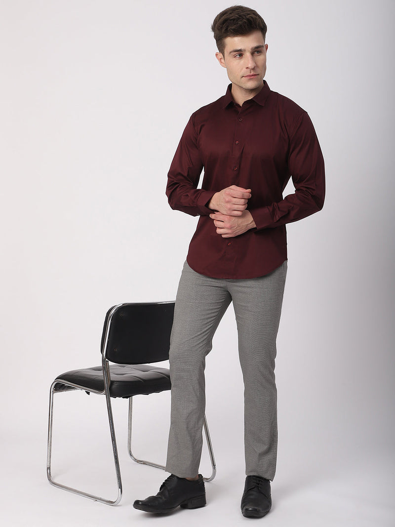 Stitch Hub Maroon Satin Lycra Shirts For Men- Regular Fit With Solid Pattern