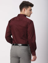 Stitch Hub Maroon Satin Lycra Shirts For Men- Regular Fit With Solid Pattern