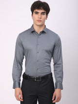 Stitch Hub Grey Satin Lycra Shirts For Men- Regular Fit With Solid Pattern