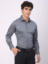 Stitch Hub Grey Satin Lycra Shirts For Men- Regular Fit With Solid Pattern