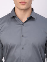 Stitch Hub Grey Satin Lycra Shirts For Men- Regular Fit With Solid Pattern