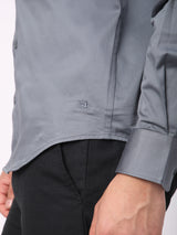 Stitch Hub Grey Satin Lycra Shirts For Men- Regular Fit With Solid Pattern