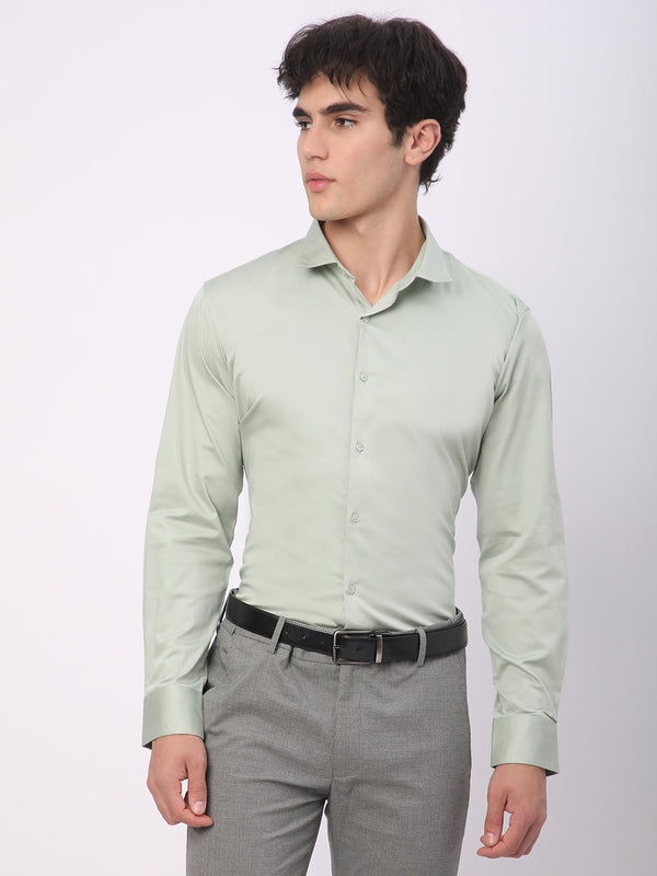 Stitch Hub Mint Green Satin Lycra Shirts For Men- Regular Fit With Solid Pattern