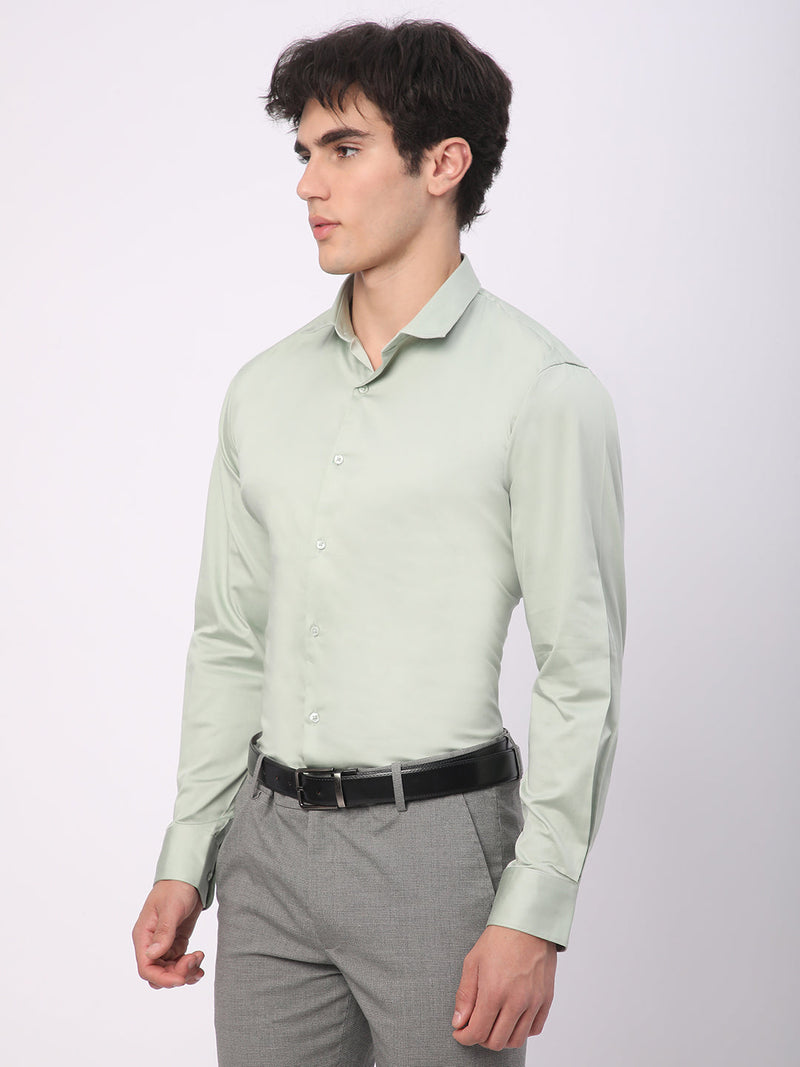 Stitch Hub Mint Green Satin Lycra Shirts For Men- Regular Fit With Solid Pattern