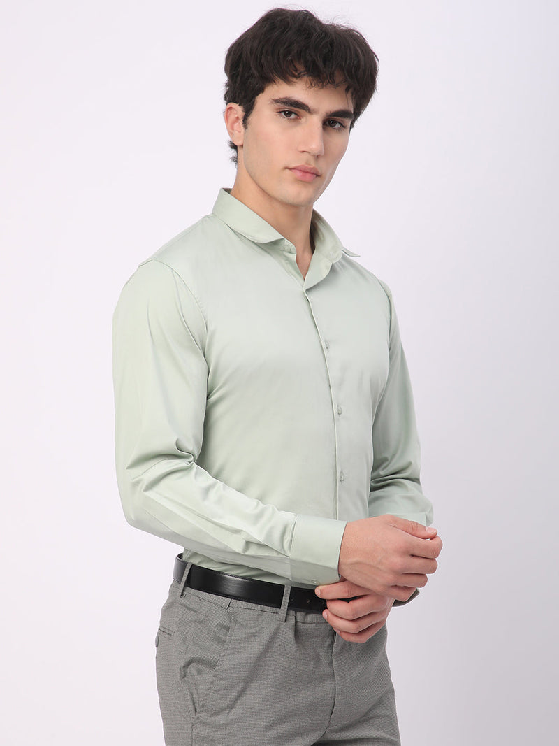 Stitch Hub Mint Green Satin Lycra Shirts For Men- Regular Fit With Solid Pattern