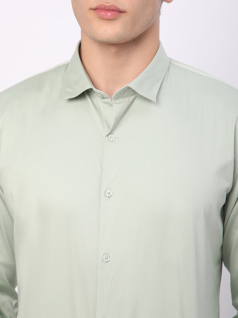 Stitch Hub Mint Green Satin Lycra Shirts For Men- Regular Fit With Solid Pattern