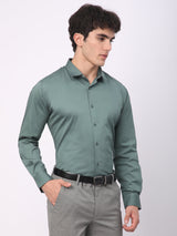 Stitch Hub Dark Green Satin Lycra Shirts For Men- Regular Fit With Solid Pattern