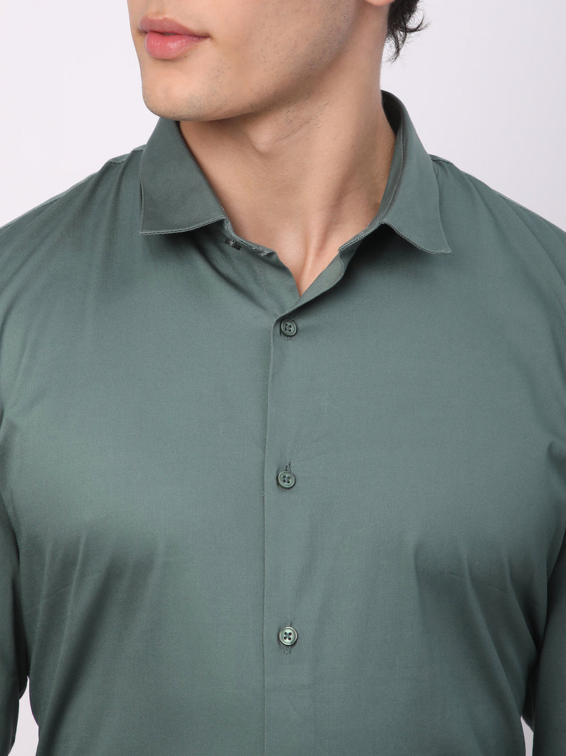 Stitch Hub Dark Green Satin Lycra Shirts For Men- Regular Fit With Solid Pattern