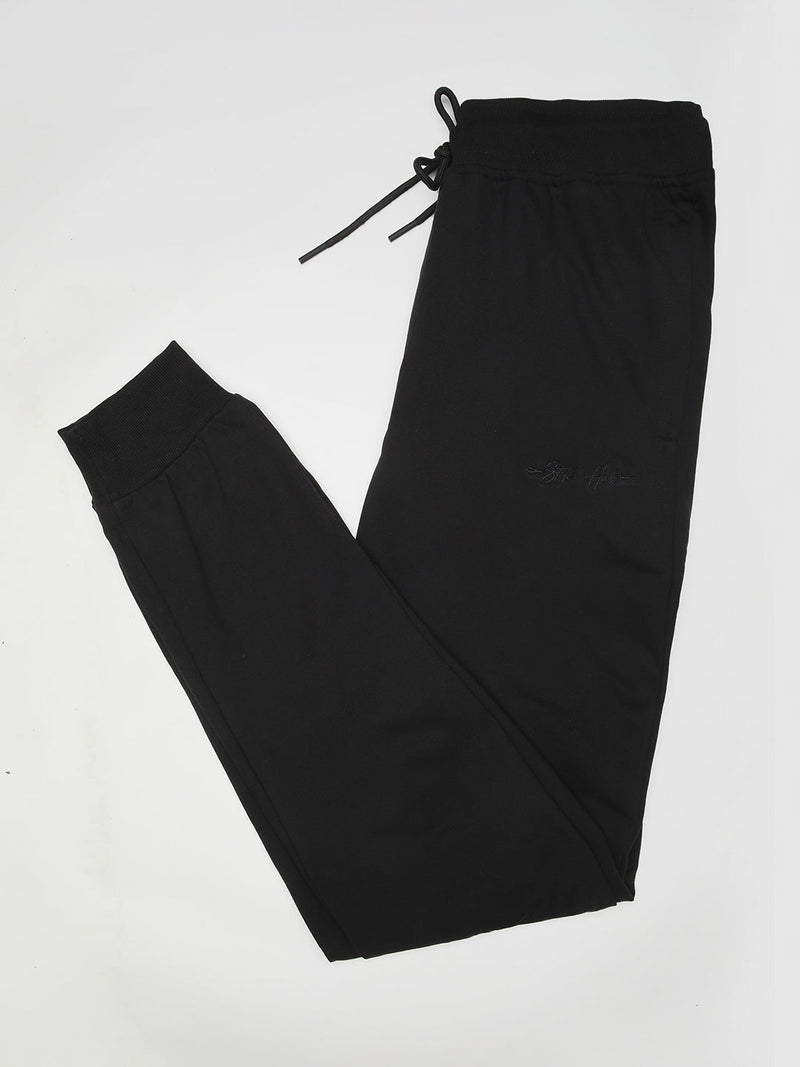 Stitch Hub Black Loop knit Joggers for Men