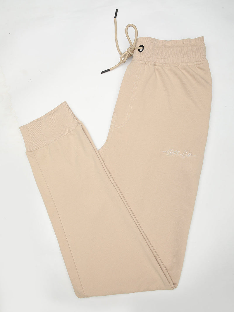 Stitch Hub Beige Loop knit Joggers for Men