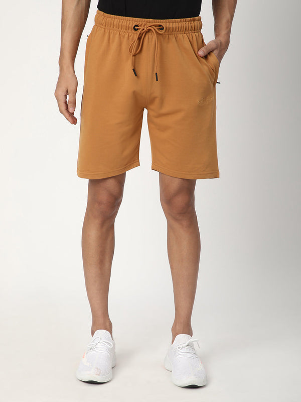 Stitch Hub Tan Loop knit Shorts for Men