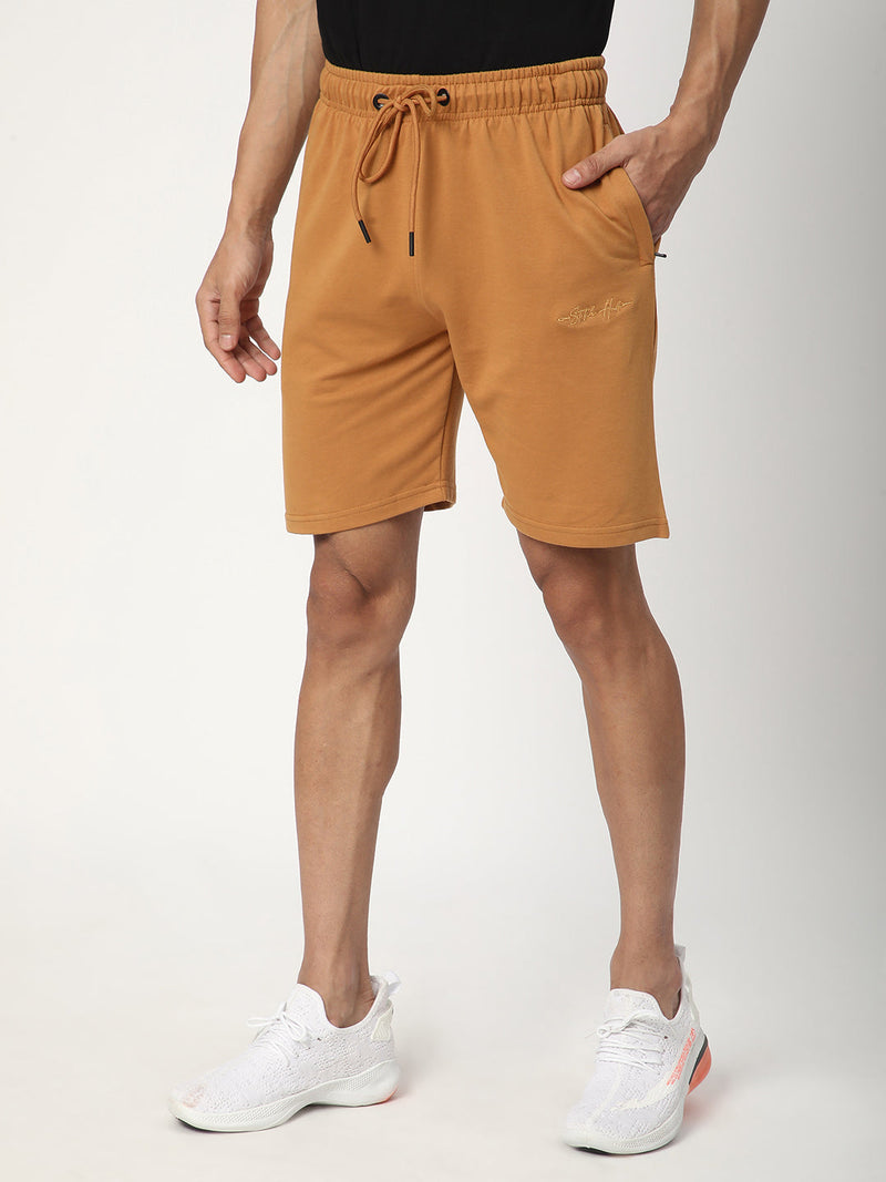 Stitch Hub Tan Loop knit Shorts for Men