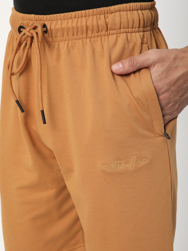 Stitch Hub Tan Loop knit Shorts for Men