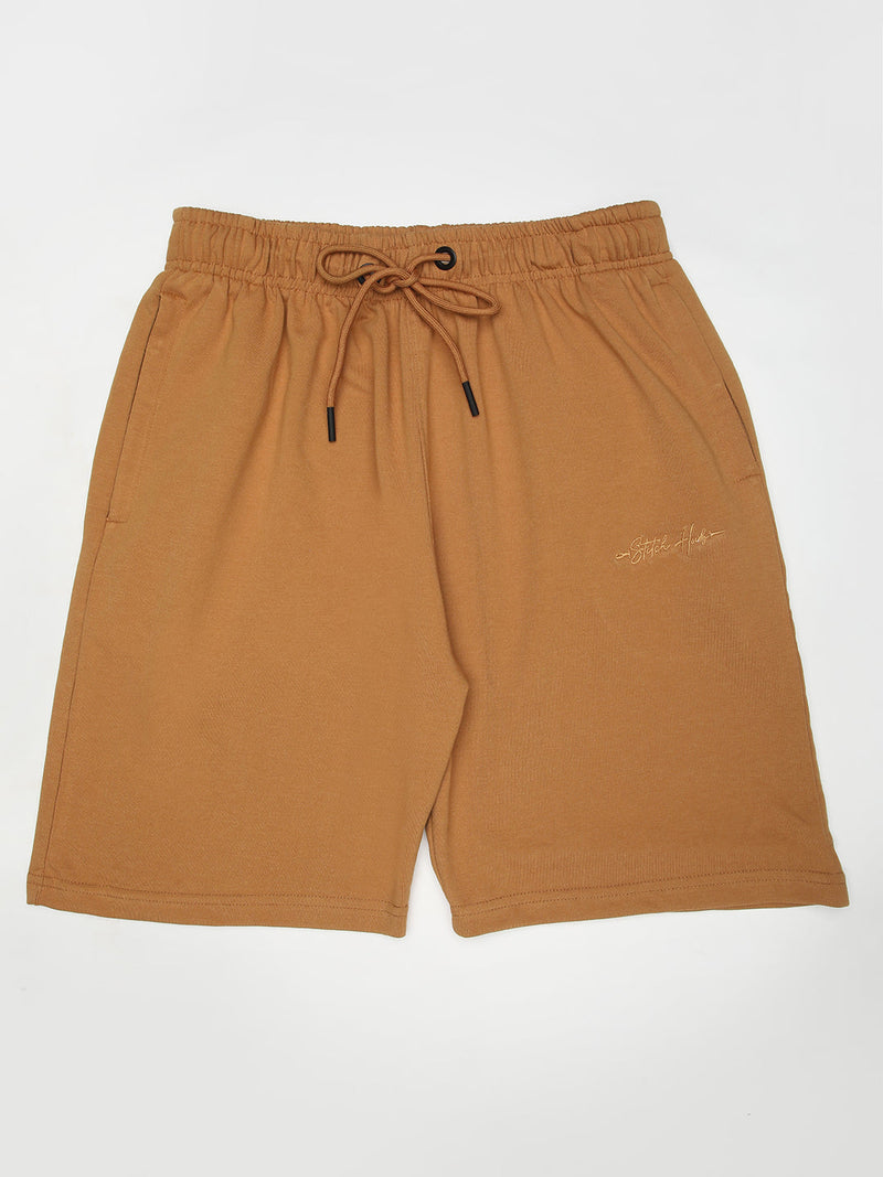 Stitch Hub Tan Loop knit Shorts for Men