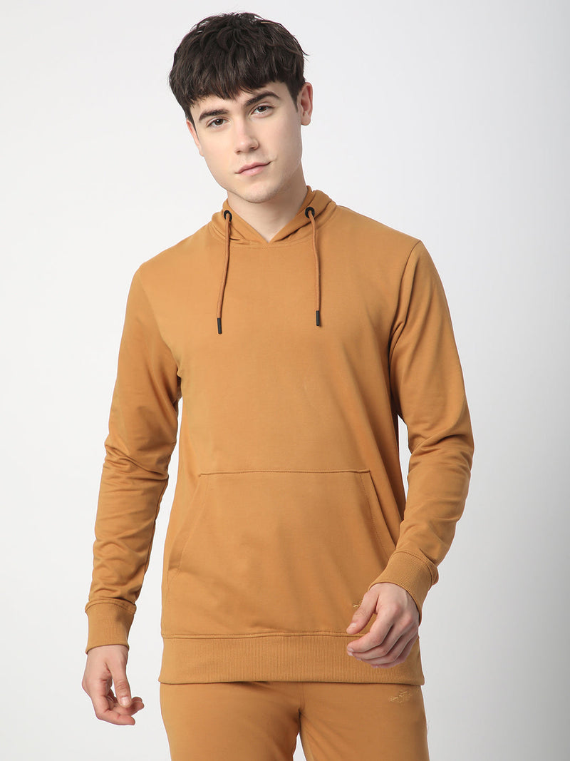 Stitch Hub Tan Loop knit Hoodie - Long Sleeve, Regular Fit