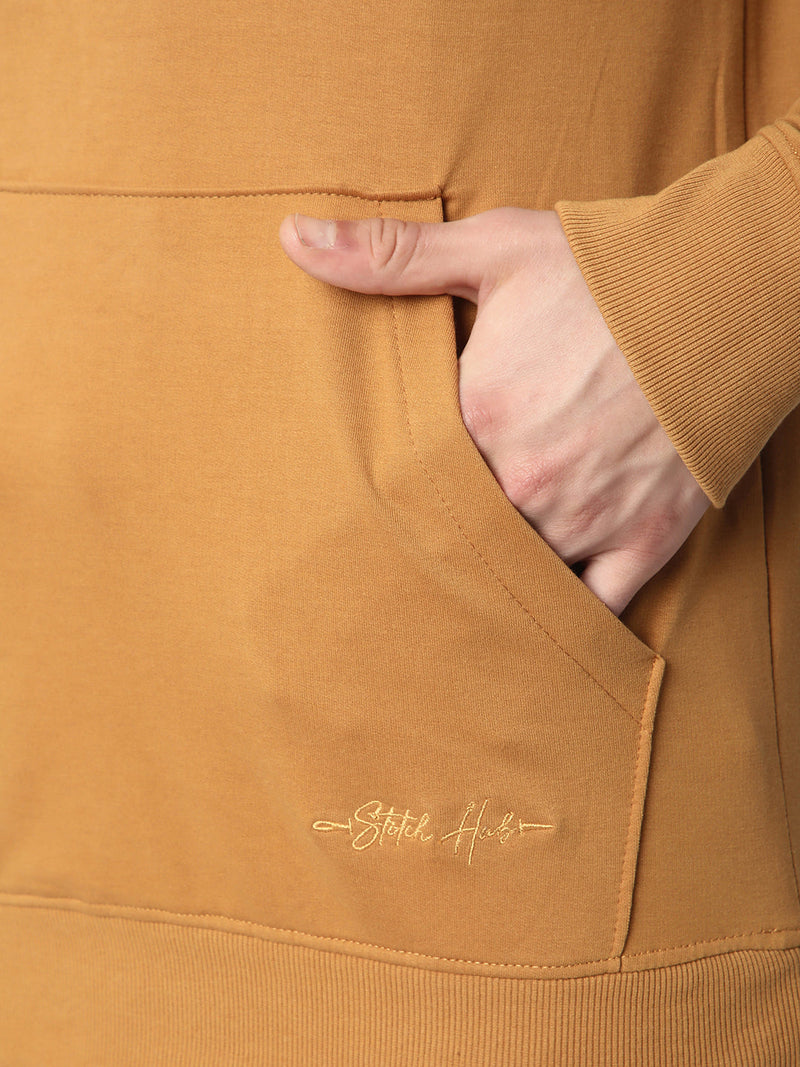 Stitch Hub Tan Loop knit Hoodie - Long Sleeve, Regular Fit