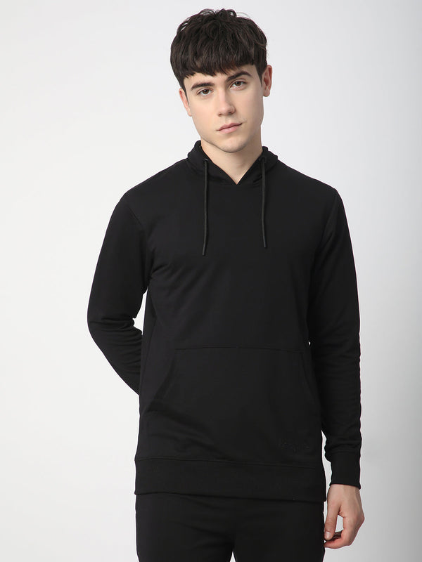 Stitch Hub Black Loop knit Hoodie - Long Sleeve, Regular Fit