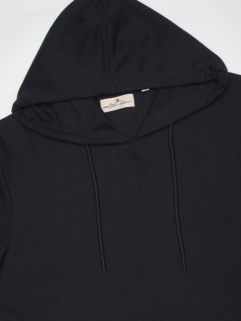 Stitch Hub Navy Loop knit Hoodie - Long Sleeve, Regular Fit