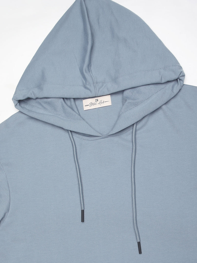 Stitch Hub Blue Loop knit Hoodie - Long Sleeve, Regular Fit