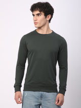 Stitch Hub Olive Loop Knit Sweatshirt For Men - Regular Fit With Solid Pattern