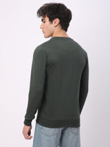 Stitch Hub Olive Loop Knit Sweatshirt For Men - Regular Fit With Solid Pattern