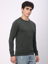 Stitch Hub Olive Loop Knit Sweatshirt For Men - Regular Fit With Solid Pattern