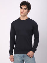 Stitch Hub Navy Loop Knit Sweatshirt For Men - Regular Fit With Solid Pattern