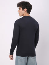 Stitch Hub Navy Loop Knit Sweatshirt For Men - Regular Fit With Solid Pattern