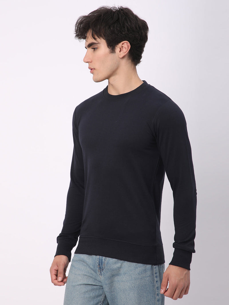 Stitch Hub Navy Loop Knit Sweatshirt For Men - Regular Fit With Solid Pattern