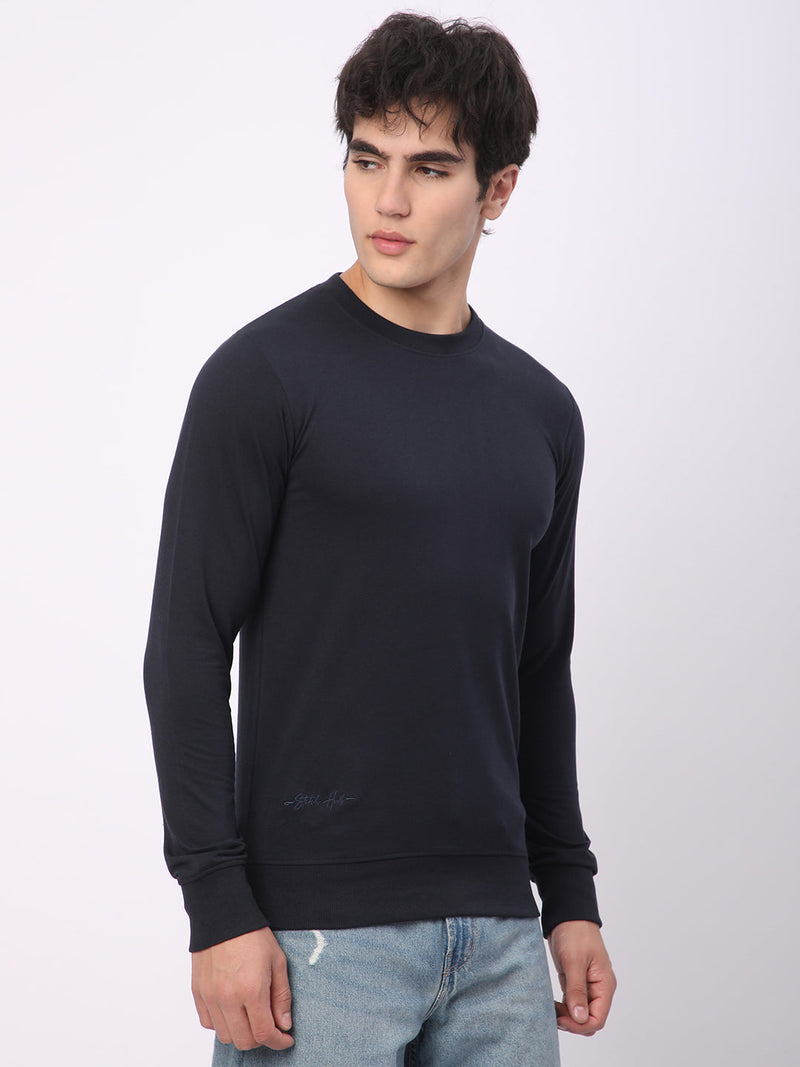 Stitch Hub Navy Loop Knit Sweatshirt For Men - Regular Fit With Solid Pattern