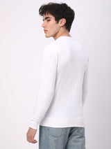 Stitch Hub White Loop Knit Sweatshirt For Men - Regular Fit With Solid Pattern