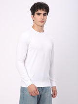 Stitch Hub White Loop Knit Sweatshirt For Men - Regular Fit With Solid Pattern