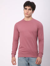 Stitch Hub Rose Pink Loop Knit Sweatshirt For Men - Regular Fit With Solid Pattern