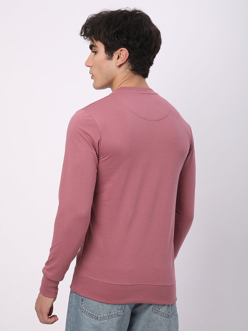 Stitch Hub Rose Pink Loop Knit Sweatshirt For Men - Regular Fit With Solid Pattern