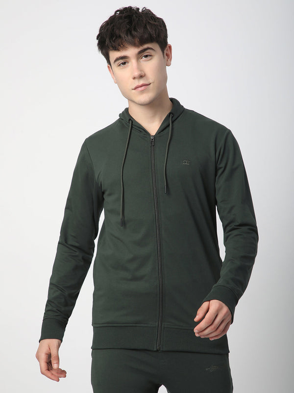 Stitch Hub Olive Loop knit Zipper Hoodie - Long Sleeve, Regular Fit