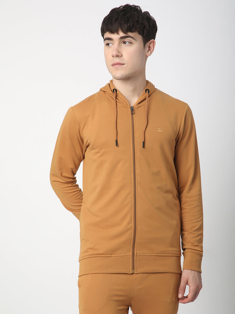 Stitch Hub Tan Loop knit Zipper Hoodie - Long Sleeve, Regular Fit