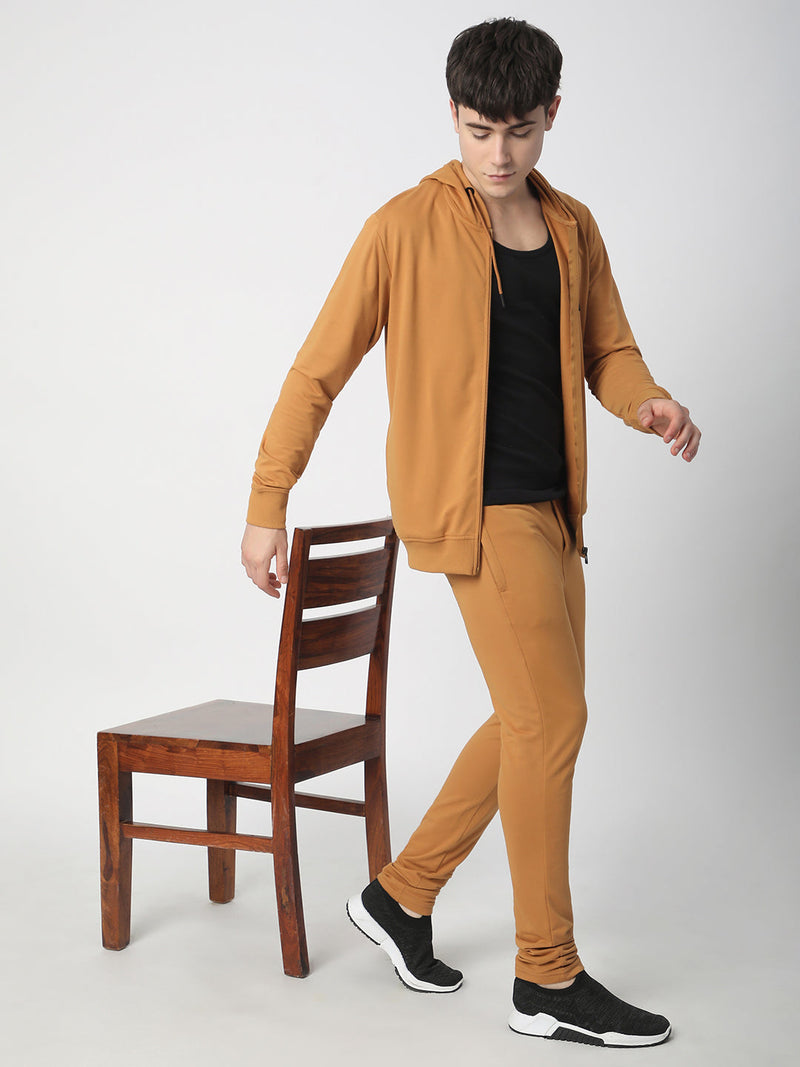 Stitch Hub Tan Loop knit Zipper Hoodie - Long Sleeve, Regular Fit