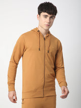 Stitch Hub Tan Loop knit Zipper Hoodie - Long Sleeve, Regular Fit