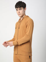 Stitch Hub Tan Loop knit Zipper Hoodie - Long Sleeve, Regular Fit