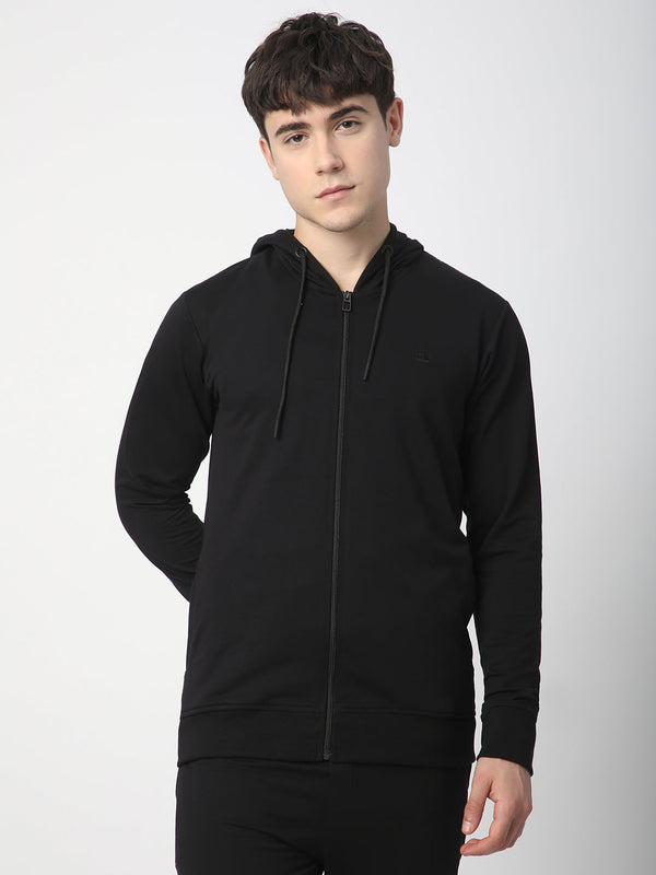 Stitch Hub Black Loop knit Zipper Hoodie - Long Sleeve, Regular Fit