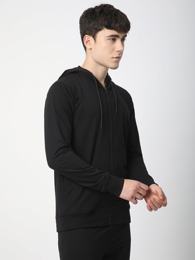 Stitch Hub Black Loop knit Zipper Hoodie - Long Sleeve, Regular Fit